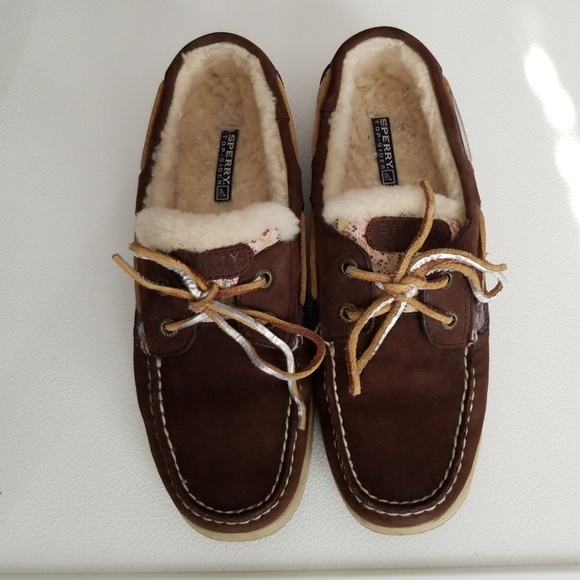 Fur Lined Brown Sperry Top Siders - Picture 1 of 8